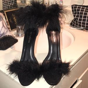 Pretty Little Thing Black Fuzzy Heels